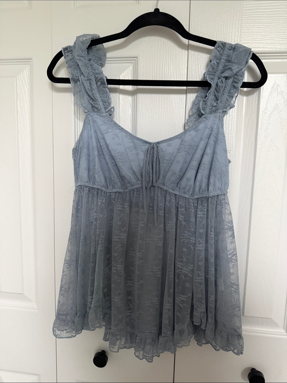Anthropologie Pale Blue Lace Ruffle-Strap Camisole